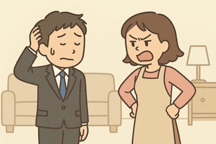 社労士を目指したいと打ち明けた際、妻が怒っているイラスト。