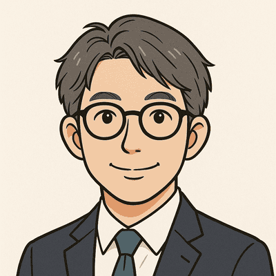 メガネをかけ、スーツ姿の社会保険労務士のイラスト。